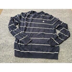 Brooks Brothers Sweater Mens Small Blue Stripe Cotton Crewneck Knit Pullover